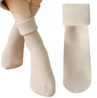 Obrázek produktu pro Ponožky - Teplé - Dámské ponožky - Beztlakové ponožky - Dlouhé - Kotníkové - Termo - Krémové - 36-40