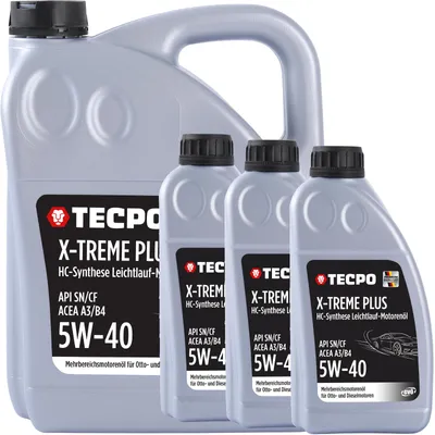 Produktbild von TECPO Motoröl 5W40 Öl X-TREME Plus Öl, 8 Liter 5W-40 Gebinde HC-Synthese für Diesel-und Benzinmotoren entspricht API SN/CF / ACEA A3/B4 / 502/505 / 226.3/226.5 / Longlife 01/98