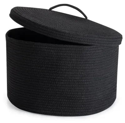 Obrázok produktu pre Úložný kôš s vekom, objem 32 litrov, s bavlneným lanom, skladací, rozmer 40 x 25 cm, čierna farba