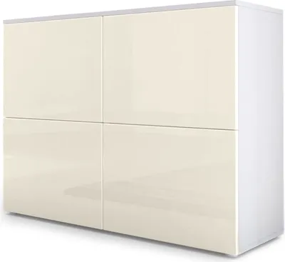 Produktbild von Vladon Sideboard Rova,  Germany, Kommode mit 4 Türen, Weiß matt/Creme Hochglanz (92 x 72 x 35 cm)