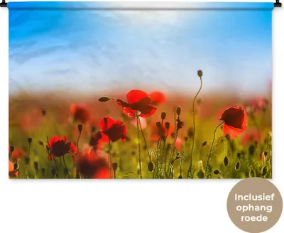 Produktbild von MuchoWow® Wandteppich Wandbehang Mohnblumen unter einem klaren blauen Himmel. 120x80 cm Tapisserie Dekoration Wandtuch - Wanddekorationen - Wandtücher