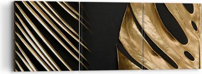 Produktbild von Bild auf Leinwand - Leinwandbild - 3 Teile - Golden Blatt Monstera - 90x30cm - Wand Bild - Wanddeko - Wandbilder - Leinwanddruck - Bilder - Wanddekoration - Leinwand bilder - Wandbild - CA90x30-5028
