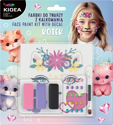 Zdjęcie produktu dla Farbki do twarzy z diamentami i kalkomanią Kotek Kidea