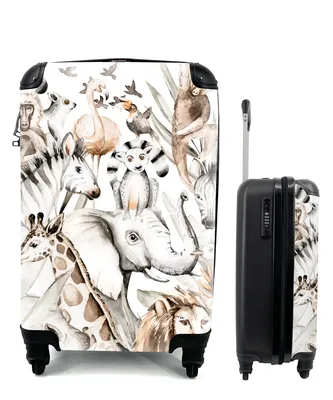 Produktbild von MuchoWow® Koffer Handgepäck Trolley Rollkoffer Kleine Reisekoffer mit 4 Rollen - Aquarelle - Tiere - Dschungel - Pastell - Jungen - Mädchen - Kinder - Cabin Size < 55x40x23 cm & 55x40x20 cm - Kinderkoffer - Kabinenkoffer - Boardgepäck - Reise-Box - Reisekoffer - Reisegepäck - Koffer mit Bild - Trolley für Kinder