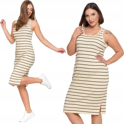 Produktbild von Kleid - Sommerkleid Größe M - Midi Kleid weiß - Kleid gestreift - Damenkleid