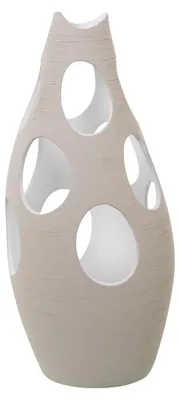 Keramik-Bodenvase mit Kreisen, Ecru, 23x23x50 cm