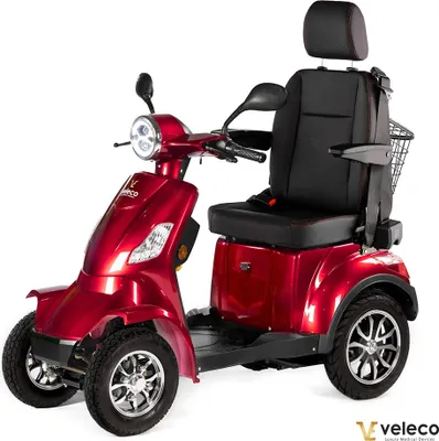 Obrázok produktu pre Veleco Faster - 4-kolesový skúter s kapitánskym sedadlom - vysoké operadlo - 12 km/h - 1000 W seniorský skúter - opierka hlavy - elektrický skúter (červený)
