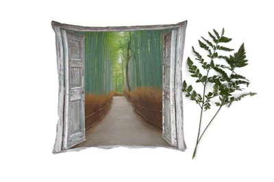 Produktbild von MuchoWow® Zierkissen Sofakissen Wohnzimmer Dekokissen 45x45 cm Bambus - Japan - Aussicht - Wald - Schlafpolster - Polster für das Sofa
