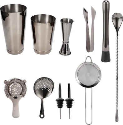Obrázek produktu pro 11PCS/Set Cocktail Shaker Set Bartender Kit Cocktail Strainer  z nerezové oceli pro domácí partyRuthenium Black