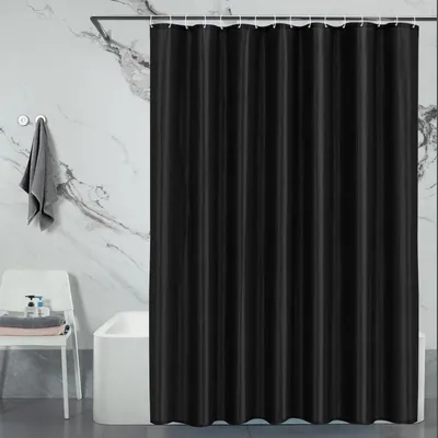 Produktbild von Duschvorhang aus Polyestergewebe, 240 x 200 cm, schimmelresistent, wasserdicht und waschbar, mit 16 Haken, schwarz
