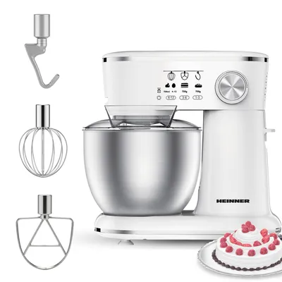 Image de Heinner HPM-1000WHCH, Batteur sur socle, Acier inoxydable, Blanc, Battre, Pétrir, Mélanger, 5 l, Rotatif, Tactile, Acier inoxydable