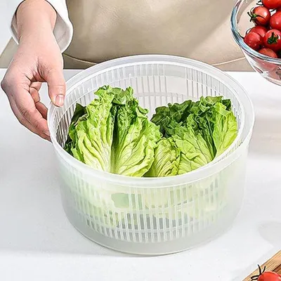 Produktbild von Famanu Salatschleuder mit Deckel, manuelle Salatschleuder mit 3 Liter Schüssel und Sieb - 22,5 cm x 15 cm