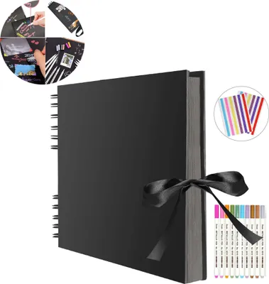 Produktbild von Fotoalbum, 80 schwarze Seiten, Scrapbook-Fotoalbum zum Selbstgestalten, 40 Blatt, 29 x 21,5 cm, Fotobuch zum Einkleben, DIY