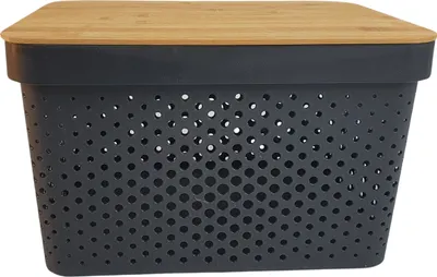 Produktbild von SESUA Aufbewahrungsbox 17L mit Bambusdeckel & Lochmuster schwarz  Kiste Ordnung Dekoration