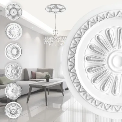 Produktbild von MARBET DESIGN Stuckrosette aus EPS Styropor - Deckenrosette silber, Zierelement, Stuck (R-15 Ø 34cm) Wanddekoration Schlafzimmer Lampe Rosette rund