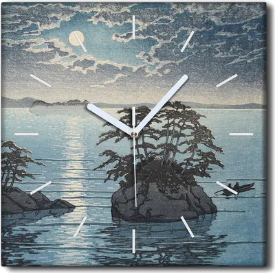 Produktbild von Coloray Uhr auf Leinwand 30x30 cm Wand Uhr Dekoration Wohnzimmer Segeltuch weiße Zeiger -Inselseelandschaft.