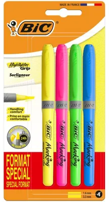 Obrázok produktu pre BIC Highlighter Grip zvýrazňovače, zmiešaná farebná sada, 4 ks