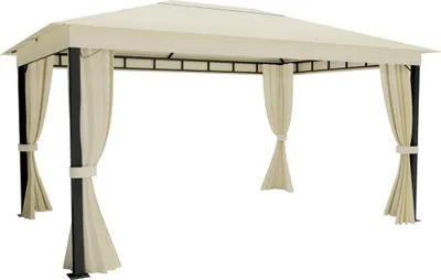 Produktbild von ALEOS. Garten Pavillon Monza 4x3 Meter 3x4m Gartenpavillon 12m² einfacher Aufbau ohne Werkzeug Klicksystem Dach 100% WASSERDICHT UV30+ mit 4 Vorhängen starke Füße 6x6cm cremeweiß