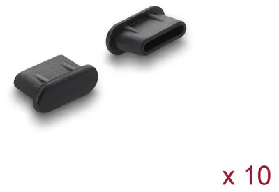 Image de DELOCK : Protection anti-poussière pour connecteur USB-C, 10 pièces, silicone, noir