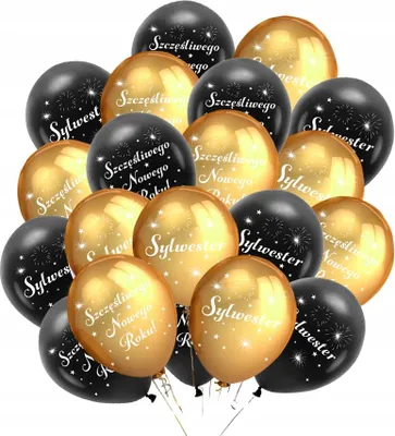 Immagine prodotto di Set di palloncini per Capodanno nero e oro, 20 pezzi