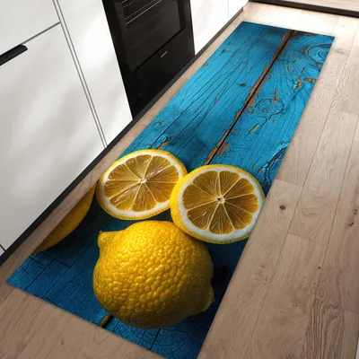 Produktbild von Küchenteppich 60x90cm rutschfest & abwischbar PVC Läufer - Zitronen auf Holz