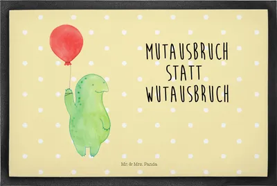 Produktbild von Mr. & Mrs. Panda fußmatte Schildkröte Luftballon 60 x 90 cm - Gelb Pastell - Geschenk, Sauberlaufmatte, Schmutzfänger, Schildkröten, Eingangsmatte, Motivationsspruch, Mut