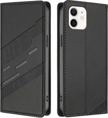 Produktbild von Hülle für iPhone 12 Mini, Kunstleder Brieftaschen Handyhülle mit Kartenfach und Standfunktion Schwarz