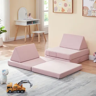 Immagine prodotto di Divano da gioco per bambini 'Norhulta' 5 pezzi in schiuma 120 x 66 x 46 cm in velluto a coste rosa