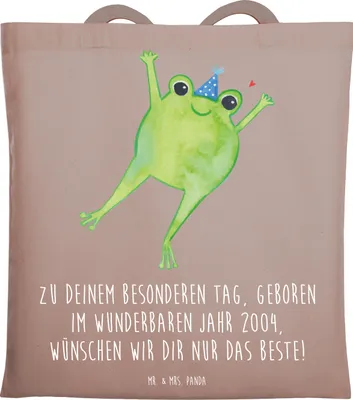 Produktbild von Mr. & Mrs. Panda Tote Bag 2004 Geburtstag - Braun Pastell - Geschenk, Jutebeutel, Happy Birthday, Jahrgang, Tasche, Alter, besondere Geschenke, Laptoptasche, Tragetasche