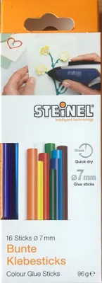 Produktbild von Steinel 16 Bunte Klebesticks Ø 7 mm, Schmelzklebestoff Klebestick für Heißklebepistole farbig
