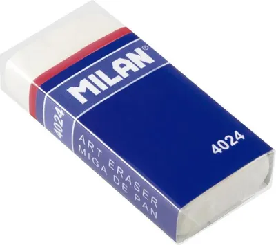 Imagen del producto de Goma Milan 4024, flexible, migas de pan para sándwiches – para oficina – con funda de cartón y envasado individual – caja de 10 unidades.