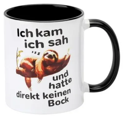 Produktbild von Kaffeetasse mit Faultier Motiv und Spruch 330 ml Keramik spülmaschinengeeignet