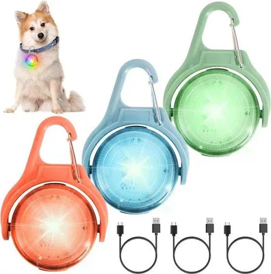 Produktbild von Tiersicherheitslampen - USB-ladbar - Wasserdicht - LED-Blitzlicht - 3 Stück - Reflexionsfähig - 4 Modi - Hundebeleuchtung