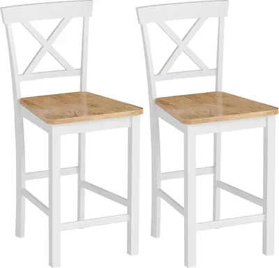 Zdjęcie produktu dla 2-częściowe hokery barowe z drewna kauczukowego, dąb i biel, siedzisko 60 cm