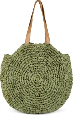 Produktbild von styleBREAKER runde Damen Basttasche mit langen Henkeln | Geflochtene Korbtasche als Strandtasche oder Shopper | Großes Hauptfach mit Reißverschluss