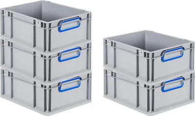 Produktbild von SparSet 5x Eurobox NextGen Color | HxBxT 17x30x40cm | 16 Liter | Griffe blau geschlossen | Glatter Boden | Grau | Eurobehälter, Transportbox, Transportbehälter, Stapelbehälter