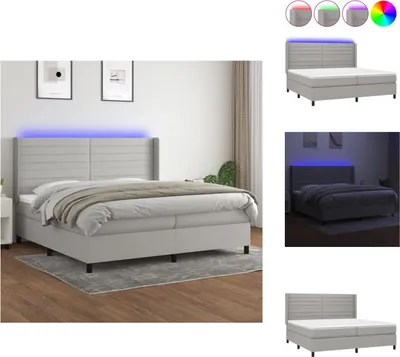 Produktbild von vidaXL Boxspringbett mit Matratze & LED Hellgrau 200x200 cm Stoff -  Betten & Bettgestelle
