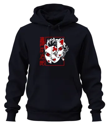 Obrázok produktu pre Tanjiro Kamado Kimetsu no Yaiba Fox Mask Anime Gift Uni mikina s kapucňou, Navy, XXL