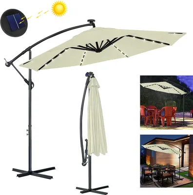 Produktbild von LARS360 3,5m LED Sonnenschirm Ampelschirm Solar Kurbelschirm in Beige, Gartenschirm mit Solarpanel, Sonnenschutz für Terrasse und Garten, Energieeffizienter Schirm mit LED-Beleuchtung