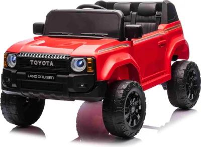 Immagine prodotto di Auto elettrica per bambini Toyota Landcruiser 12V, rossa, ampio sedile singolo, telecomando 2,4 GHz, ingresso USB/AUX, Bluetooth, sospensioni, batteria al litio, luci LED, motore 2 x 25W, licenza ORIGINALE