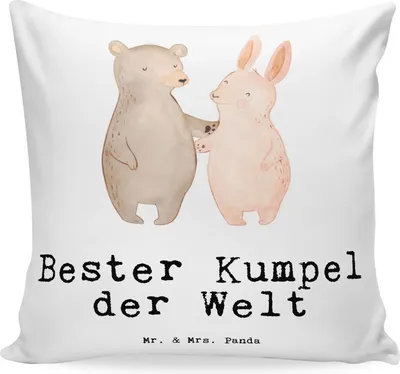 Produktbild von Mr. & Mrs. Panda Sofa Kissen Hase Bester Kumpel der Welt - Weiß - Geschenk, Best Friends, Buddy, Dekokissen, Deko, Polster, Geschenkidee, Bro, Kollege, für, 40x40