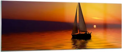 Produktbild von Bilder auf glas - Boot Sonnenuntergang Landschaft - 140x50cm - Glasbilder - Wandbilder - Kunstdruck - zum Aufhängen bereit - Wanddekoration aus Glas - Glas Bilder - Wandbild auf Glas - GAB140x50-0106