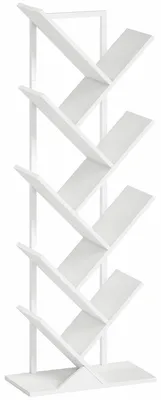 Produktbild von 9-stufigesBaum-Bücherregal,freistehendesindustriellesBücherregalmitStahlrahmen,AufbewahrungseinheitfürCDs,DVDs,Weiß