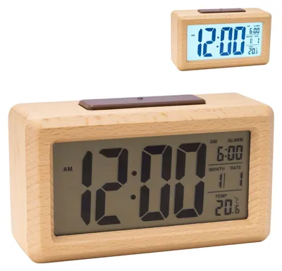 Digitale Holz-Wecker mit Datum & Temperatur, Natur