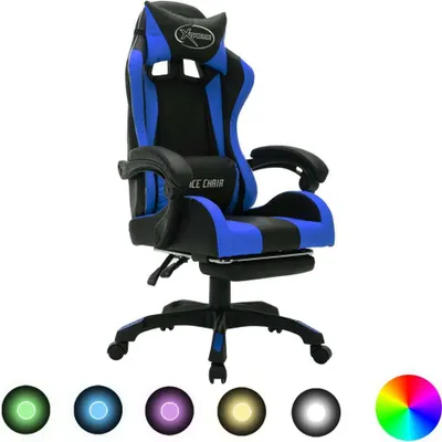 Produktbild von Gaming-Stuhl mit RGB LED-Leuchten Blau und Schwarz Kunstleder