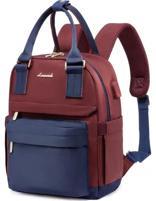 Produktbild von Damen Rucksack Klein Wasserdicht Cityrucksack Handtasche 2in1 Mini Daypack 11 Zoll Marineblau Dunkelrot