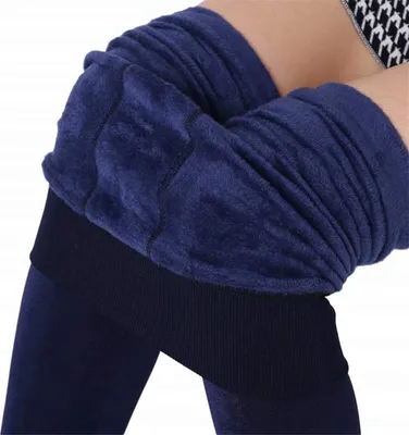 Image de ASKSA Femmes Leggings de compression épais Hiver Velours Leggings Pantalon, Bleu marine, Une taille