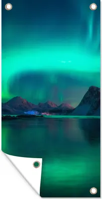 Produktbild von MuchoWow® 30x60 cm Outdoor-Poster Gartendeko Sichtschutz Garten Poster für den Garten  Nordlichter - Berge - Norwegen