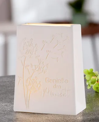 Produktbild von Gilde Dekoobjekt (LED), "Pusteblume", Pusteblumenmotiv, Spruch, Porzellan, weiß, VE 4, L. 6 cm, B. 12 cm, H. 16 cm 21466 4063387214664
