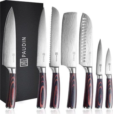 Produktbild von PAUDIN NS7 Messerset Professionell – 7-teilig – Japanische Messer – Kochmesser – Brotmesser – Fleischmesser – Santokumesser – Nakiri-Messer